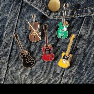Colorful Guitar and Violin Enamel Brooch Set (5) nwt